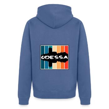 Odessa Ukraine Skyline Silhouette Travel Souvenir - Unisex Premium Organic Zip Hoodie - stone blue - Back - Nico (187cm)