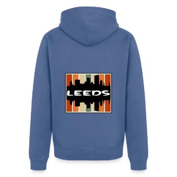 Leeds England Skyline Silhouette Travel Souvenir - Unisex Premium Organic Zip Hoodie - stone blue - Back - Nico (187cm)