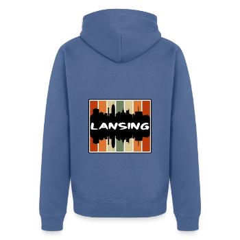 Lansing Michigan États-Unis Skyline Silhouette Voyage Sou - Veste à capuche bio Premium Unisexe - bleu pigeon - Dos - Nico (187cm)