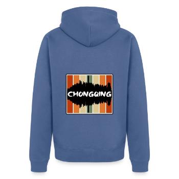 Chongqing Chine Skyline Silhouette Souvenir de voyage - Veste à capuche bio Premium Unisexe - bleu pigeon - Dos - Nico (187cm)