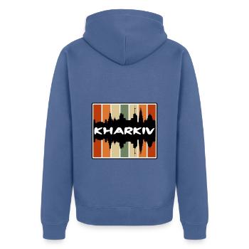 Kharkiv Ukraine Skyline Silhouette Travel Souvenir - Unisex Premium Organic Zip Hoodie - stone blue - Back - Nico (187cm)