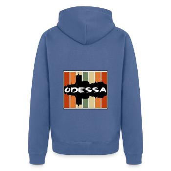 Odessa Ukraine Skyline Silhouette Travel Souvenir - Unisex Premium Organic Zip Hoodie - stone blue - Back - Nico (187cm)