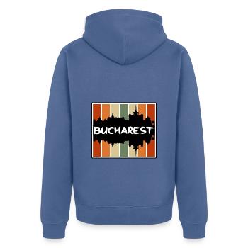 Bucharest Romania Skyline Silhouette Travel Souven - Unisex Premium Organic Zip Hoodie - stone blue - Back - Nico (187cm)