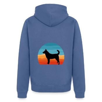 Jindo Dog Silhouette Vintage Sunset for Dog Lovers - Unisex Premium Organic Zip Hoodie - stone blue - Back - Nico (187cm)