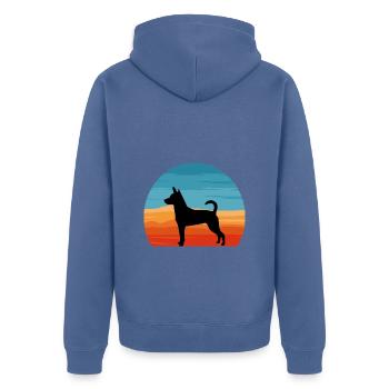 Decker Rat Terrier Hund Silhouette Retro Sonnenuntergang - Unisex Premium Bio Zip Hoodie - Taubenblau - Hinten - Nico (187cm)