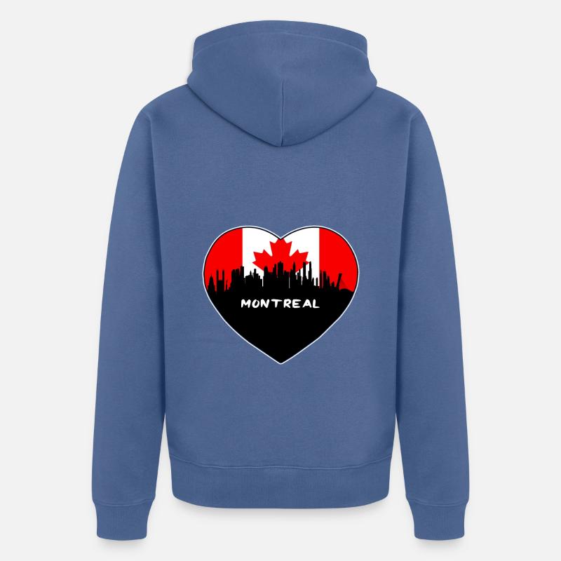 Souvenir de voyage Skyline du drapeau du Canada Montréal - Veste à capuche bio Premium Unisexe - bleu pigeon