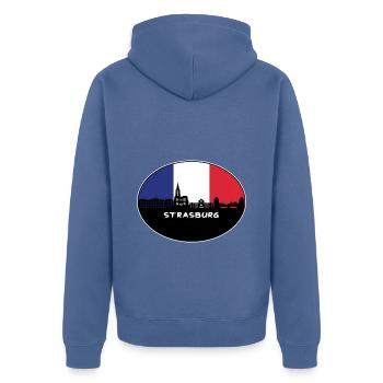 Strasbourg France Flag Skyline Souvenir de voyage - Veste à capuche bio Premium Unisexe - bleu pigeon - Dos - Nico (187cm)