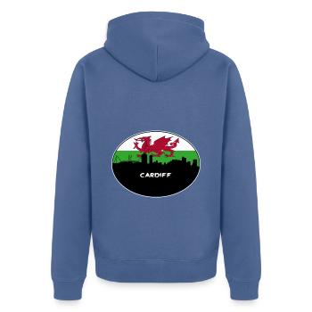 Cardiff Wales Flag Skyline Souvenir de voyage - Veste à capuche bio Premium Unisexe - bleu pigeon - Dos - Nico (187cm)