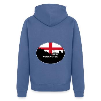 Newcastle England Flagge Skyline Reise Souvenir - Unisex Premium Bio Zip Hoodie - Taubenblau - Hinten - Nico (187cm)