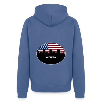 Wichita Kansas USA Flagge Skyline Reise Souvenir - Unisex Premium Bio Zip Hoodie - Taubenblau - Hinten - Nico (187cm)