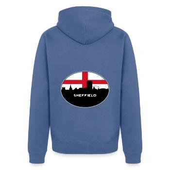Sheffield England Flag Skyline Travel Souvenir - Unisex Premium Organic Zip Hoodie - stone blue - Back - Nico (187cm)