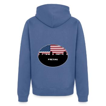 Fresno California USA Flag Skyline Travel Souvenir - Unisex Premium Organic Zip Hoodie - stone blue - Back - Nico (187cm)