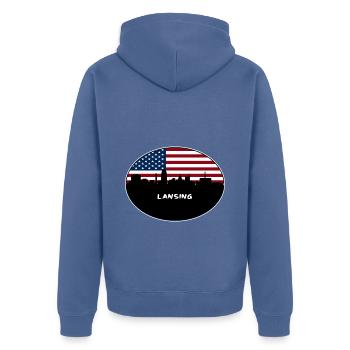 Lansing Michigan USA Flagge Skyline Reise Souvenir - Unisex Premium Bio Zip Hoodie - Taubenblau - Hinten - Nico (187cm)