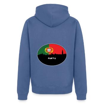 Porto Portugal Drapeau Skyline Voyage Silhouette - Veste à capuche bio Premium Unisexe - bleu pigeon - Dos - Nico (187cm)