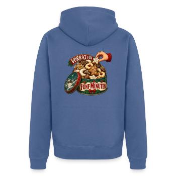 Vorrat für fünf Minuten – Plätzchendose - Unisex Premium Bio Zip Hoodie - Taubenblau - Hinten - Nico (187cm)