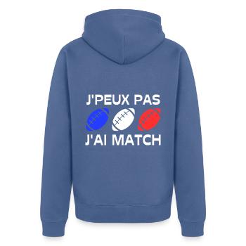 Teeshirt Rugby Comique J'ai match France - Veste à capuche bio Premium Unisexe - bleu pigeon - Dos - Nico (187cm)