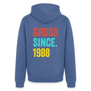 Funny Birthday Gross Since 1988 - Unisex Premium Organic Zip Hoodie - stone blue - Back - Nico (187cm)
