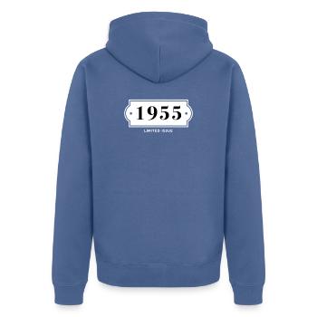 Drôle d’anniversaire numéro limité 1955 - Veste à capuche bio Premium Unisexe - bleu pigeon - Dos - Nico (187cm)