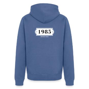 Funny Birthday Limited Numéro 1985 - Veste à capuche bio Premium Unisexe - bleu pigeon - Dos - Nico (187cm)