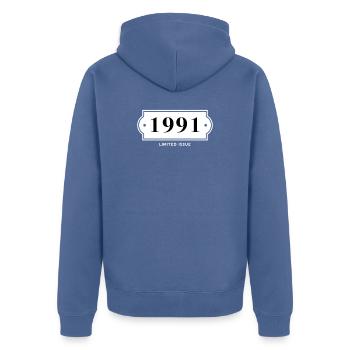 Funny Birthday Limited Numéro 1991 - Veste à capuche bio Premium Unisexe - bleu pigeon - Dos - Nico (187cm)