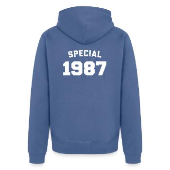 Drôle d’anniversaire Spécial 1987 - Veste à capuche bio Premium Unisexe - bleu pigeon - Dos - Nico (187cm)