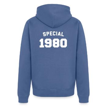 Lustiges Geburtstags-Special 1980 - Unisex Premium Bio Zip Hoodie - Taubenblau - Hinten - Nico (187cm)