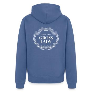 Lustige Geburtstags-Bruttodame seit 1990 - Unisex Premium Bio Zip Hoodie - Taubenblau - Hinten - Nico (187cm)