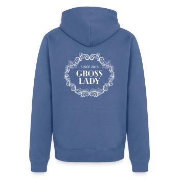Drôle d’anniversaire Gross Lady depuis 2016 - Veste à capuche bio Premium Unisexe - bleu pigeon - Dos - Nico (187cm)