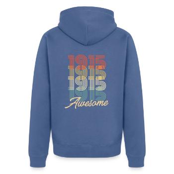 Funny Birthday Awesome 1915 - Unisex Premium Organic Zip Hoodie - stone blue - Back - Nico (187cm)