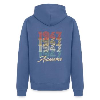 Funny Birthday Awesome 1947 - Unisex Premium Organic Zip Hoodie - stone blue - Back - Nico (187cm)