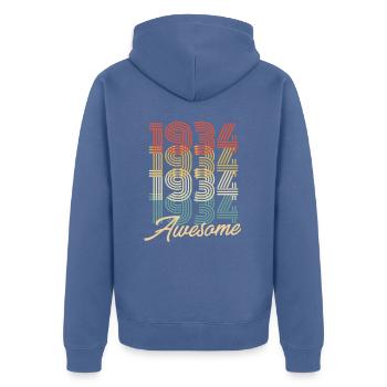 Funny Birthday Awesome 1934 - Unisex Premium Bio Zip Hoodie - Taubenblau - Hinten - Nico (187cm)