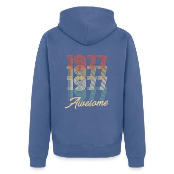 Funny Birthday Awesome 1977 - Unisex Premium Organic Zip Hoodie - stone blue - Back - Nico (187cm)