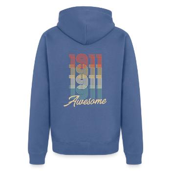 Funny Birthday Awesome 1911 - Unisex Premium Bio Zip Hoodie - Taubenblau - Hinten - Nico (187cm)