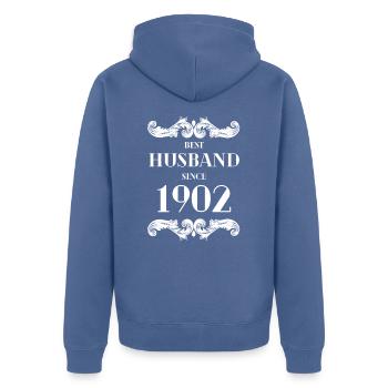 Meilleur mari depuis l’anniversaire de mariage de 1902 - Veste à capuche bio Premium Unisexe - bleu pigeon - Dos - Nico (187cm)
