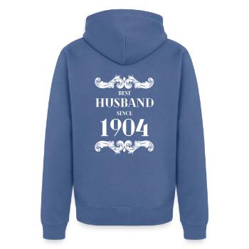 Bester Ehemann seit 1904 Hochzeitstag - Unisex Premium Bio Zip Hoodie - Taubenblau - Hinten - Nico (187cm)