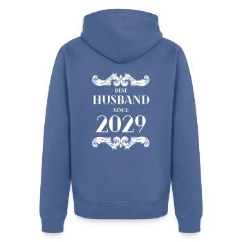 Best Husband Since 2029 Wedding Anniversary - Unisex Premium Organic Zip Hoodie - stone blue - Back - Nico (187cm)