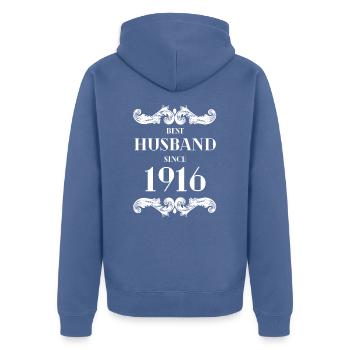 Bester Ehemann seit 1916 Hochzeitstag - Unisex Premium Bio Zip Hoodie - Taubenblau - Hinten - Nico (187cm)