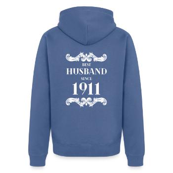 Bester Ehemann seit 1911 Hochzeitstag - Unisex Premium Bio Zip Hoodie - Taubenblau - Hinten - Nico (187cm)