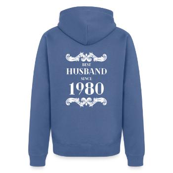 Best Husband Since 1980 Wedding Anniversary - Unisex Premium Organic Zip Hoodie - stone blue - Back - Nico (187cm)