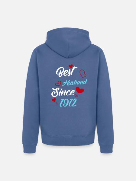 Bester Ehemann seit 1912 Hochzeit - Unisex Premium Bio Zip Hoodie - Taubenblau
