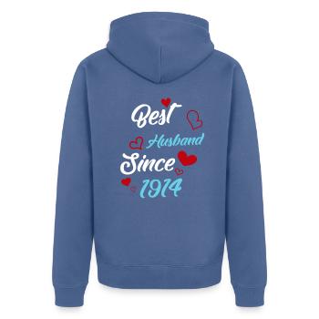 Bester Ehemann seit 1914 Hochzeit - Unisex Premium Bio Zip Hoodie - Taubenblau - Hinten - Nico (187cm)