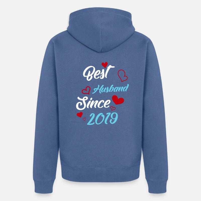 Bester Ehemann seit 2019 Hochzeit - Unisex Premium Bio Zip Hoodie - Taubenblau