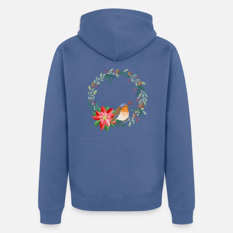 Weihnachtskranz personalisierbar mit deinem Text - Unisex Premium Bio Zip Hoodie - Taubenblau