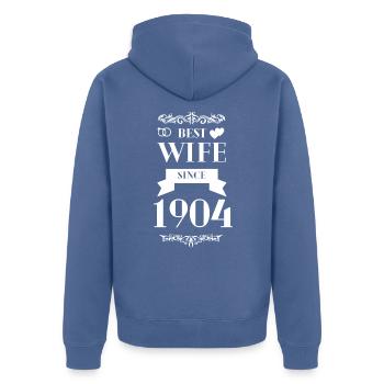 Beste Ehefrau seit 1904 Hochzeitstag - Unisex Premium Bio Zip Hoodie - Taubenblau - Hinten - Nico (187cm)