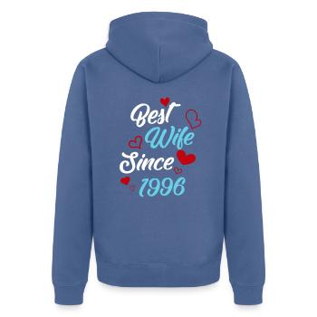 Anniversary Best Wife Since 1996 Wedding - Unisex Premium Organic Zip Hoodie - stone blue - Back - Nico (187cm)