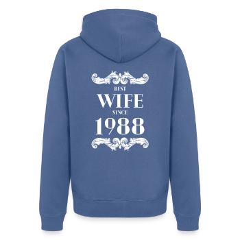 Best Wife Since 1988 Wedding - Unisex Premium Organic Zip Hoodie - stone blue - Back - Nico (187cm)