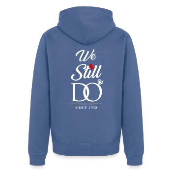 Wir machen immer noch seit 1930 Hochzeitstag - Unisex Premium Bio Zip Hoodie - Taubenblau - Hinten - Nico (187cm)