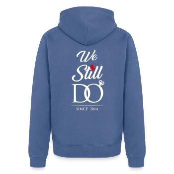 We Still Do Since 2014 Wedding Anniversary - Unisex Premium Organic Zip Hoodie - stone blue - Back - Nico (187cm)