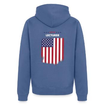 Wähler-Dozent - Unisex Premium Bio Zip Hoodie - Taubenblau - Hinten - Nico (187cm)