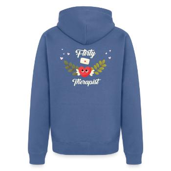 Flirty Therapeut - Unisex Premium Bio Zip Hoodie - Taubenblau - Hinten - Nico (187cm)